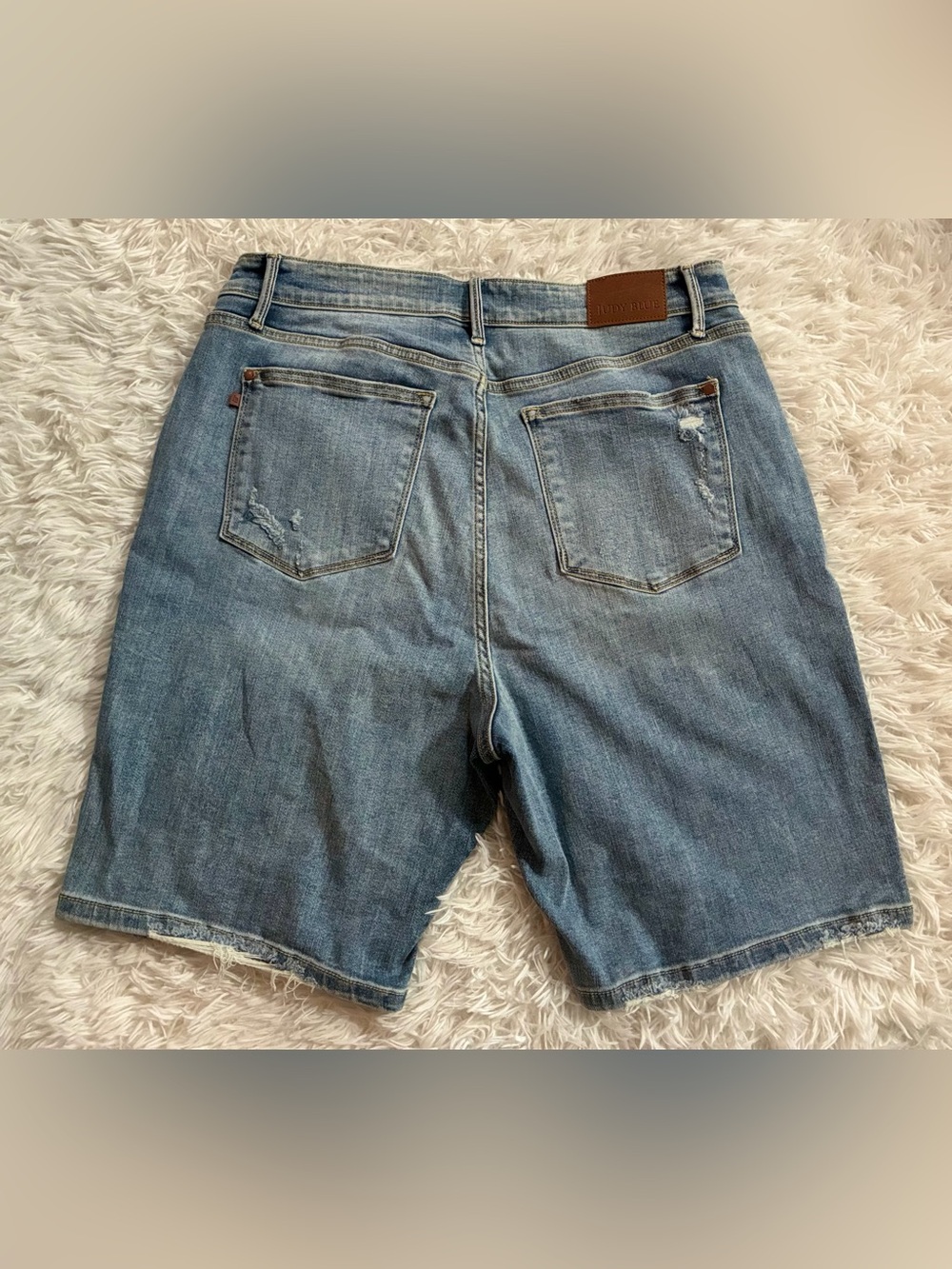 NEW Judy Blue High Rise Waisted Y2K Distressed Hem Bermuda Denim Shorts Plus 2XL - Picture 8 of 10